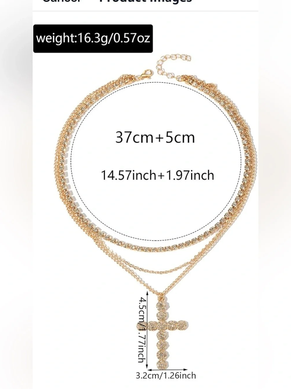 Layered Gold Rhinestone Cross Pendant Necklace Cable Chain Charm Jewelry